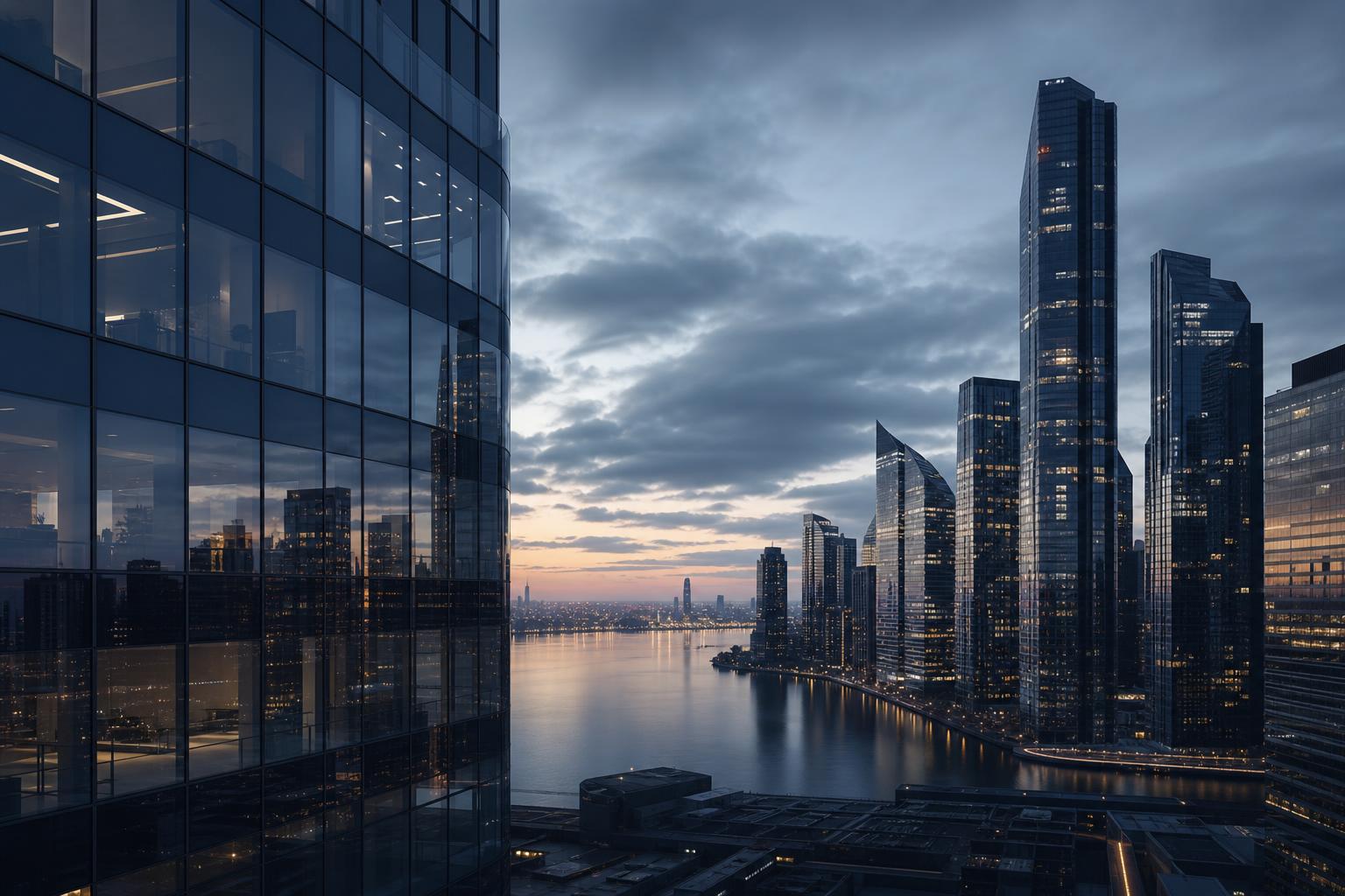 Modern city skyline at dusk